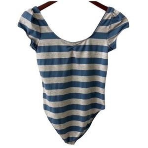 Energie Blue Grey Stripe Bodysuit Size Medium